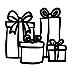 Hand drawn Gift Boxes with Ribbons New Year Celebration Line Art