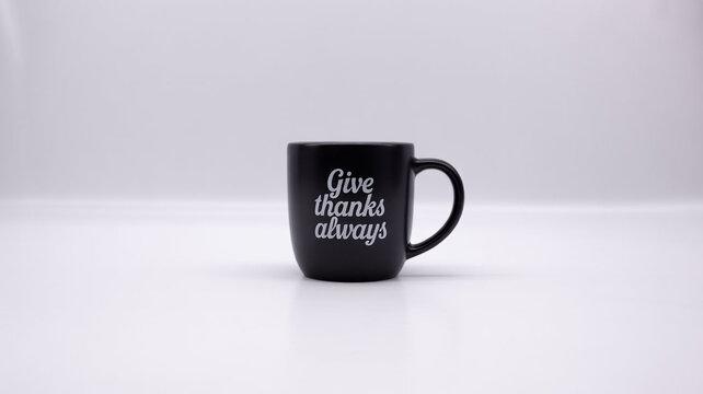 Black mug with the inscription give thanks always isolated on white background, perfect for thanksgiving or any day to express gratitude and appreciation for blessings in life - Powered by Adobe
