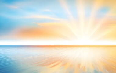 Obraz premium A blurry image of the ocean meeting the sky at sunrise with bright light shining down on the water