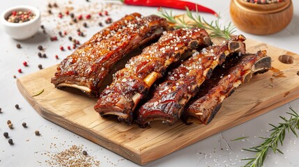 Crispy pepper salt spareribs with golden-brown crust, seasoned with black pepper, salt, and garlic, served on a white plate with lemon wedges, showcasing savory and slightly spicy flavor