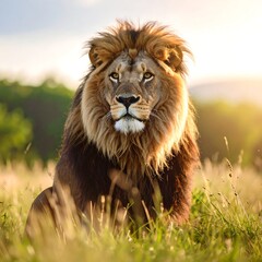Obraz premium Majestic lion in a golden meadow