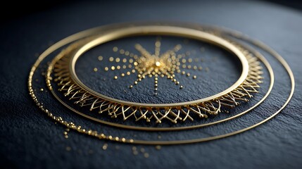 Precision-cut gold geometric slices layered in an infinite loop design across a satin black field