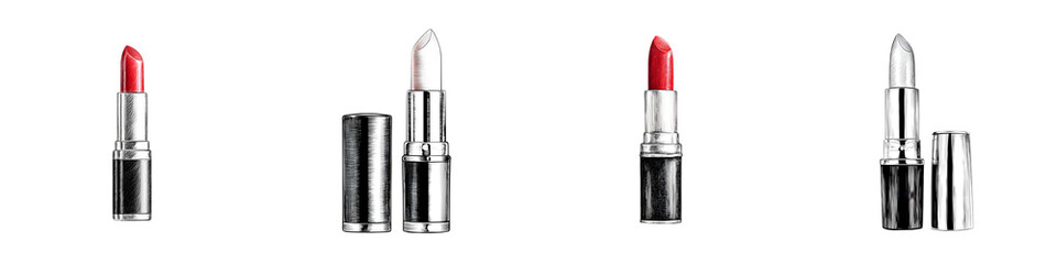 Obraz premium Red and Clear Lipsticks Set on White Background