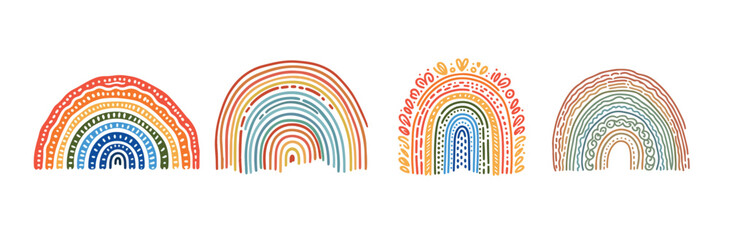  doodle hand drawn rainbow,rainbow clipart,colorful cute boho rainbow