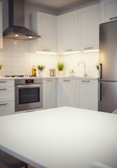 Modern White Kitchen with Bright Lighting and Green Plants