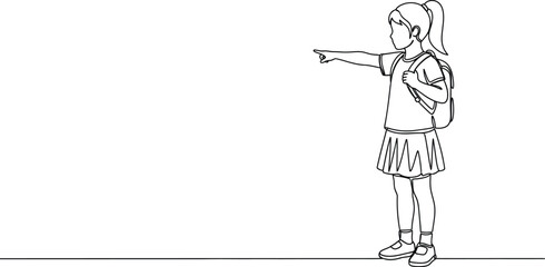 Girl pointing one line art illustration vector design