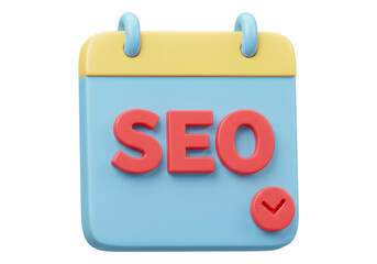 透明な背景を持つSEOの概念を示す3Dレンダーされたカレンダーアイコン