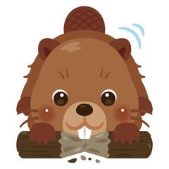 丸太をかじるビーバーのキャラクターイラスト