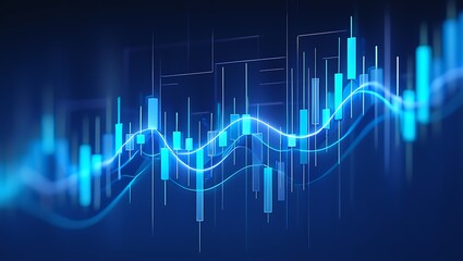Trading chart: The image displays a vibrant, dynamic trading chart, with glowing lines and bars that visualize financial data, representing market trends, economic growth, and investment strategies.