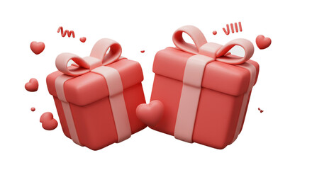 Beautifully rendered pink gift boxes with elegant ribbons, surrounded by floating hearts and festive confetti, represent love and special celebrations.
