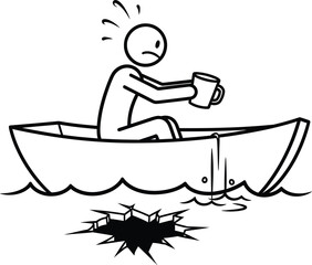 Stick figure sinking boat drawing illustration concept