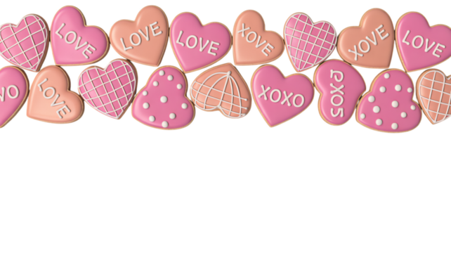 Delightful heart-shaped cookies with 'LOVE' and 'XOXO' messages perfect for celebrations