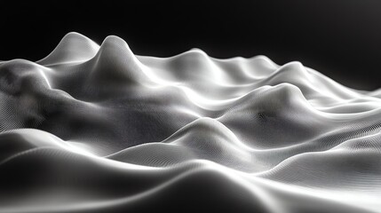 Obraz premium Abstract Metallic Surface with Smooth Curves and Illuminated Waves in Black Background