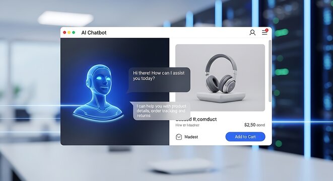 Illustration of an ai chatbot provides customer support for an ecommerce product on a website interface