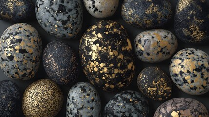 Obraz premium Decorated eggs arranged in a top-down view.