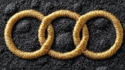 Precision-cut gold geometric slices layered in an infinite loop design across a satin black field
