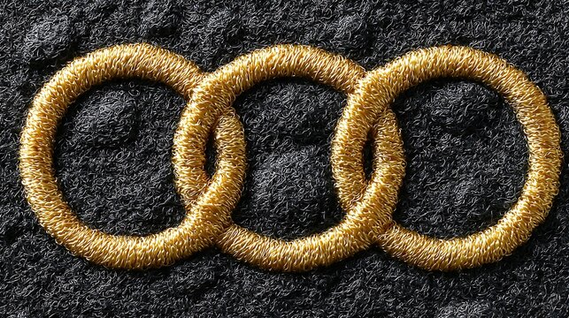 Precision-cut gold geometric slices layered in an infinite loop design across a satin black field