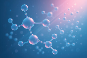 Elements with stylized spheres and atoms interconnect to create a vibrant glowing network arrangement glowing softly