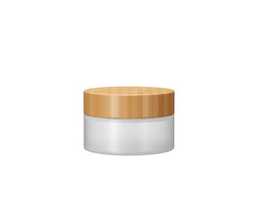 White cosmetic cream jar with natural bamboo wooden lid. Beauty product3d illustration