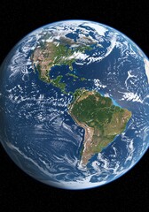 Earth From Space Showing North and South America with Clear Ocean and Land Features