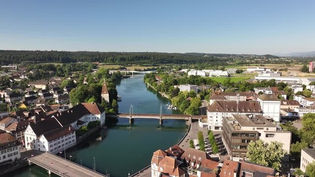 aerial view of olten bridge spanning river with surrounding cityscape switzerland
