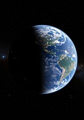 Obraz premium Earth From Space Half in Darkness with City Lights Visible Over Continents