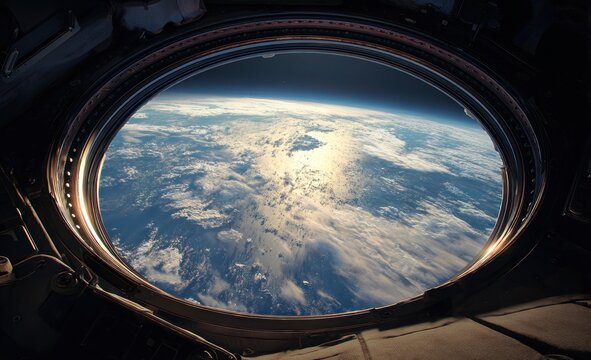 Fototapeta Earth seen from space through a porthole