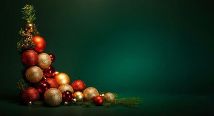 Christmas tree adorned with colorful ornaments set against a vibrant green background.