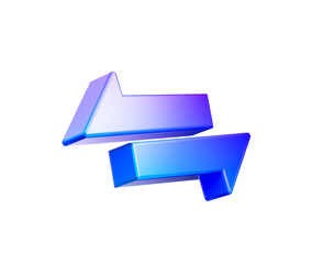 Two shiny 3D arrows in purple and blue, pointing left and right. 3D Illustration.