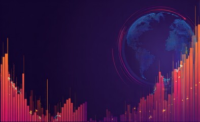 Global data visualization with rising bar graphs and a digital Earth