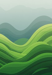 Obraz premium Abstract Green Landscape with Wavy Hills and Sky in Digital Artistic Style