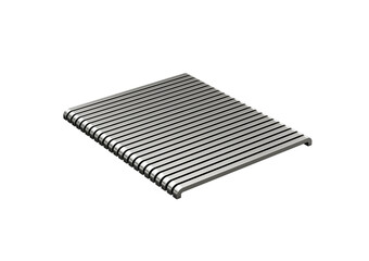 A stacked formation of staple pins, creating a sleek and structured metallic surface. 3d illustration