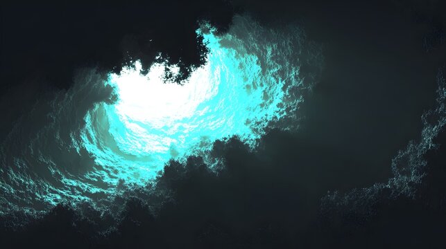 Abstract teal and black tunnel.