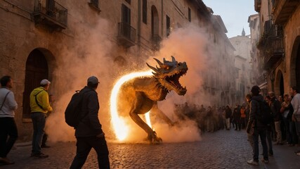 Obraz premium Catalan Fire-Run Sparks in Gothic Quarter