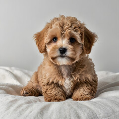 Adorable Cavapoo Puppy Sitting Pretty A Charming Portrait of Cuteness and Fluffiness Displayed in a Light and Airy Studio Setting