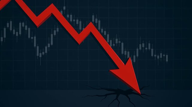 Stock market tension rises with red arrow downward trend signaling financial crisis and global market instability breaking floor