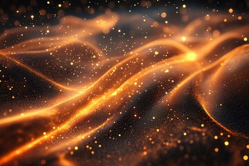 Obraz premium Abstract Golden Light Waves with Sparkling Particles on Dark Background