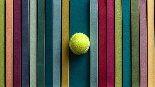 Colorful stripes with a tennis ball in the center.