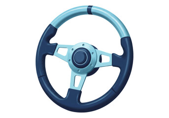 青とシルバーのステアリングホイール 透明な背景に分離された自動車部品