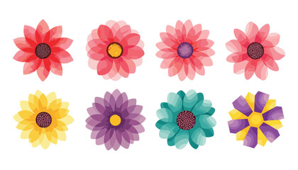 Collection of Watercolor Style Floral Illustrations, Set of Colorful Bloom Blossoms
