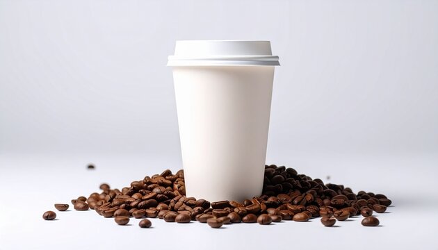 Coffee Cup Mockup with Coffee Beans on White Background