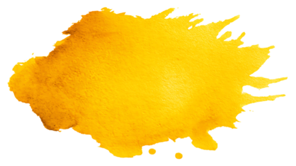 Yellow watercolor paint blotch on white background. 