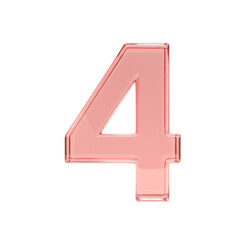Pink Glass Number Four on Transparent Background Isolated Numerical Design