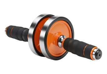 オレンジ色の腹筋ローラー器具と滑り止めグリップ付き透明背景