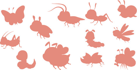 Insect and Bird Silhouette Vector Set – Nature, Animal, Wildlife, Bug, Ant, Sparrow, Nest, Creature, Wing, Small, Minimal, Fly, Habitat, Environment, Outdoor, Red, Icon, Design