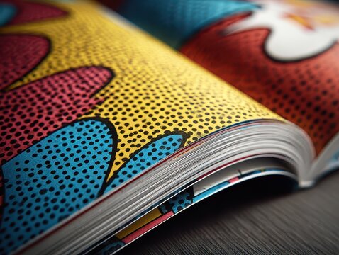 Close-up of a Colorful Comic Book Pages in Pop Art Style, National Comic Book Day Concept