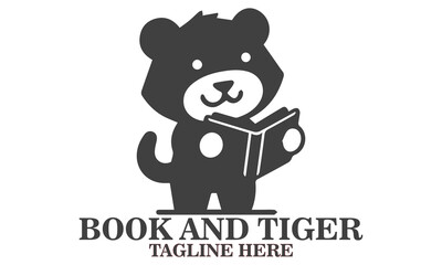 This adorable tiger mascot. Unique vector illustration of a cartoon tiger engrossed in reading a book and tiger logo design
