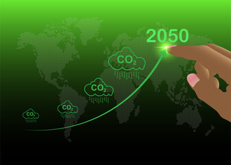 CO2 reduction targets by 2050. Carbon dioxide reduction efforts and climate change mitigation targets.