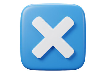 Obraz premium 青い正方形の背景に白い十字マークの3Dレンダリングアイコン