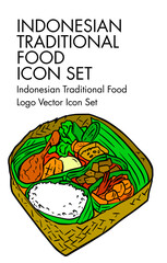 Rice besek Indonesian traditional food Logo vector Icon set